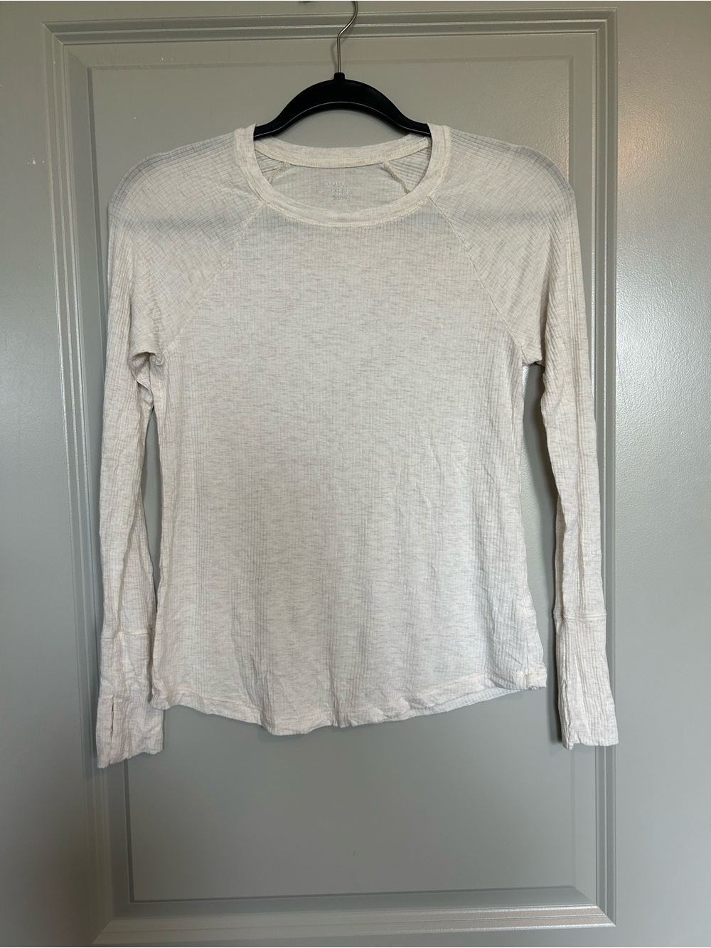 aerie White Long Sleeve Thermal Crewneck Top